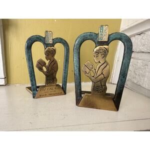 vintage Brass Bar Mitsvah Bookends Set Mazal Tov Torah Judaica Verdigris